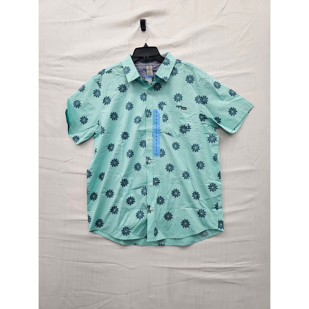 Hurley Mens Short Sleeve Button Down Shirt Turquoise Floral HMS25-15659 L NWT